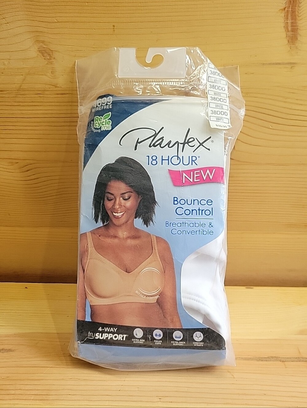 Womens Playtex 4699 Wirefree Bra Bounce Control 18 Hr 4 Way Support White 38DDD